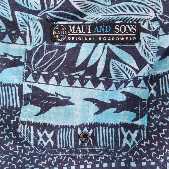Maui & Sons Mens Swim Trunks Large Blue Board Surf Shorts Hawaiian Tropical - Picture 3 of 6